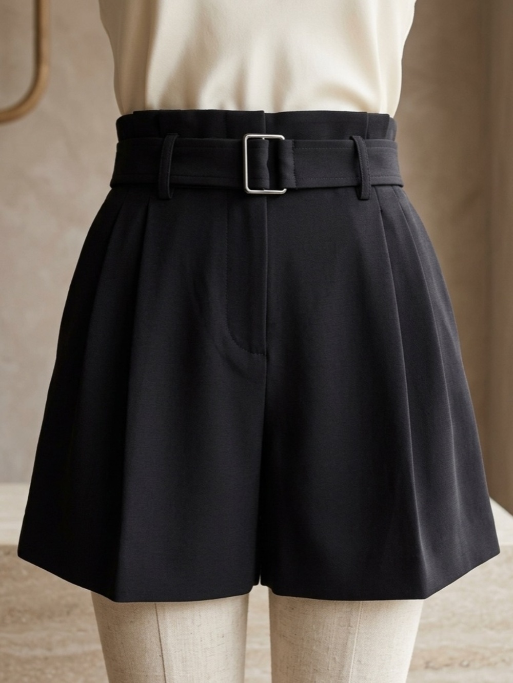Vince Women's Black High-Waisted Belted Shorts